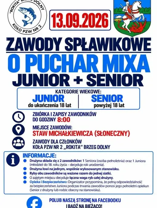 Zawody spławikowe o Puchar Mixa – Junior + Senior już w niedzielę!