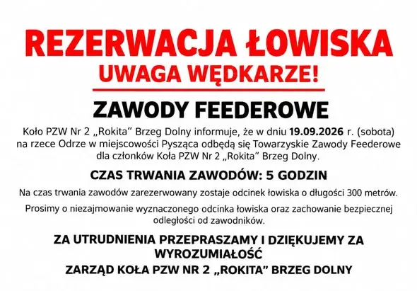 II tura Grand Prix Koła w feederze – zawody na Odrze w Pyszącej