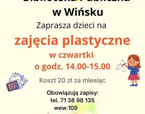 Zajęcia plastyczne dla dzieci w Bibliotece Publicznej w Wińsku – ruszają zapisy