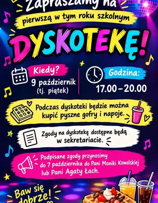 Dyskoteka szkolna dla klas 4-8 w Wysku – 9 października