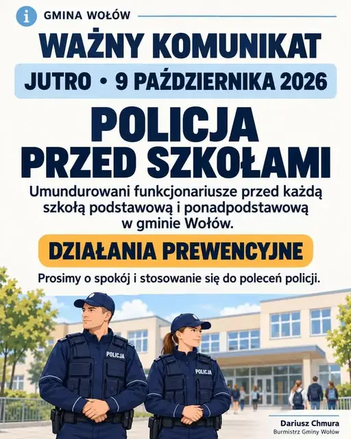 Policja przed szkołami w gminie Wołów – prewencyjne działania burmistrza