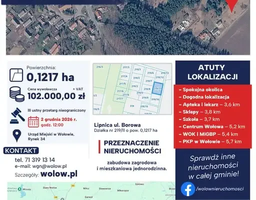 Wołów ogłasza III przetarg na działkę przy ul. Borowej w Lipnicy