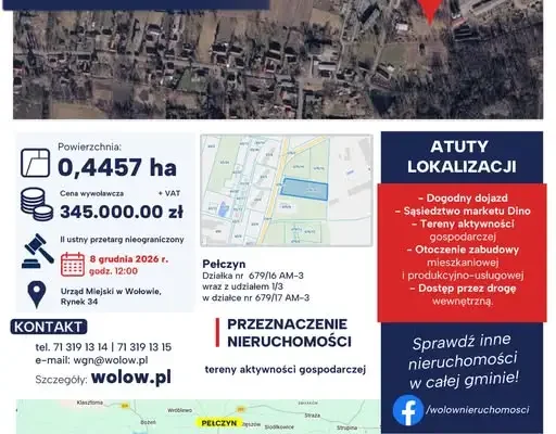 Gmina Wołów sprzedaje działkę w Pełczynie – II przetarg 8 grudnia