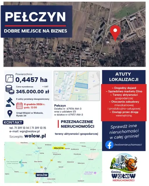 Gmina Wołów sprzedaje działkę w Pełczynie – II przetarg 8 grudnia