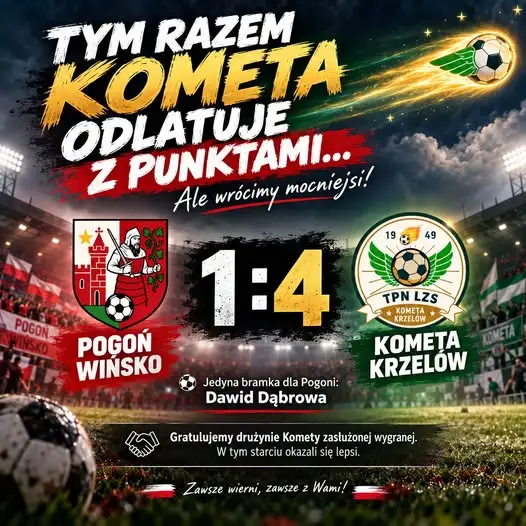 Pogoń Wińsko przegrywa z Kometą Krzelów 1:4