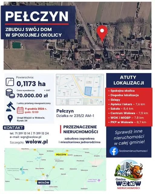 Gmina Wołów sprzedaje działkę w Pełczynie. Przetarg 9 grudnia